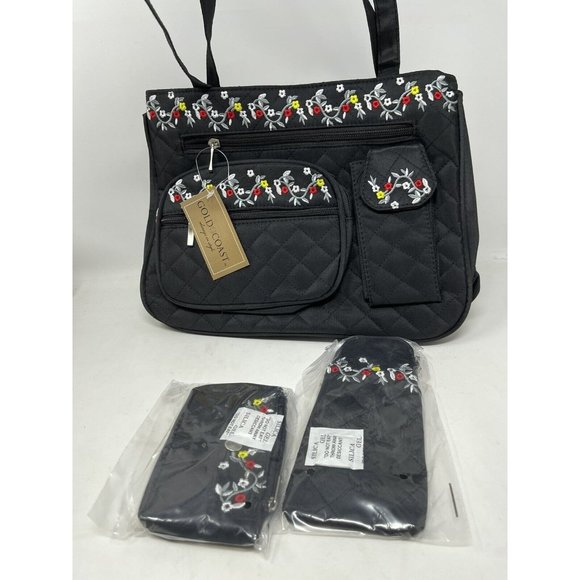 Gold Coast Bags Gold Coast Black Quilted Floral Embroidered Purse
